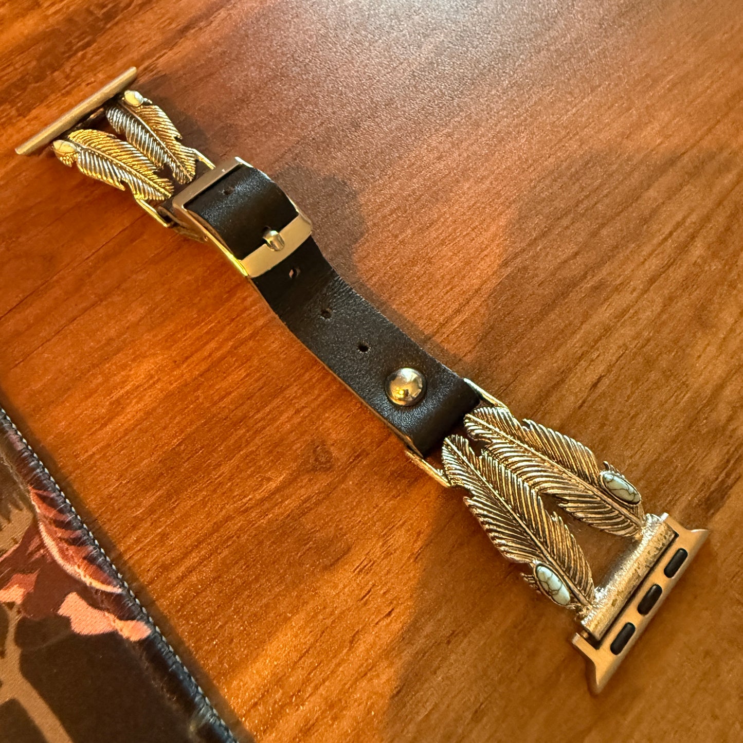 Handcrafted Navajo Style Apple Watch Band Turquoise Feather Leather