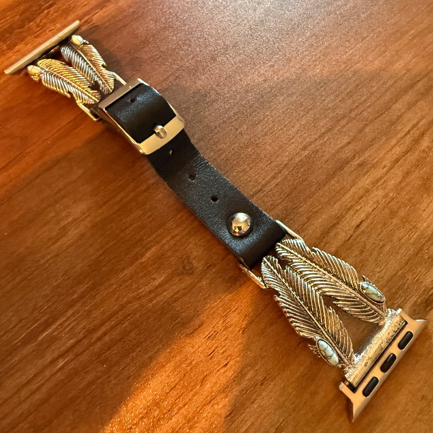 Handcrafted Navajo Style Apple Watch Band Turquoise Feather Leather