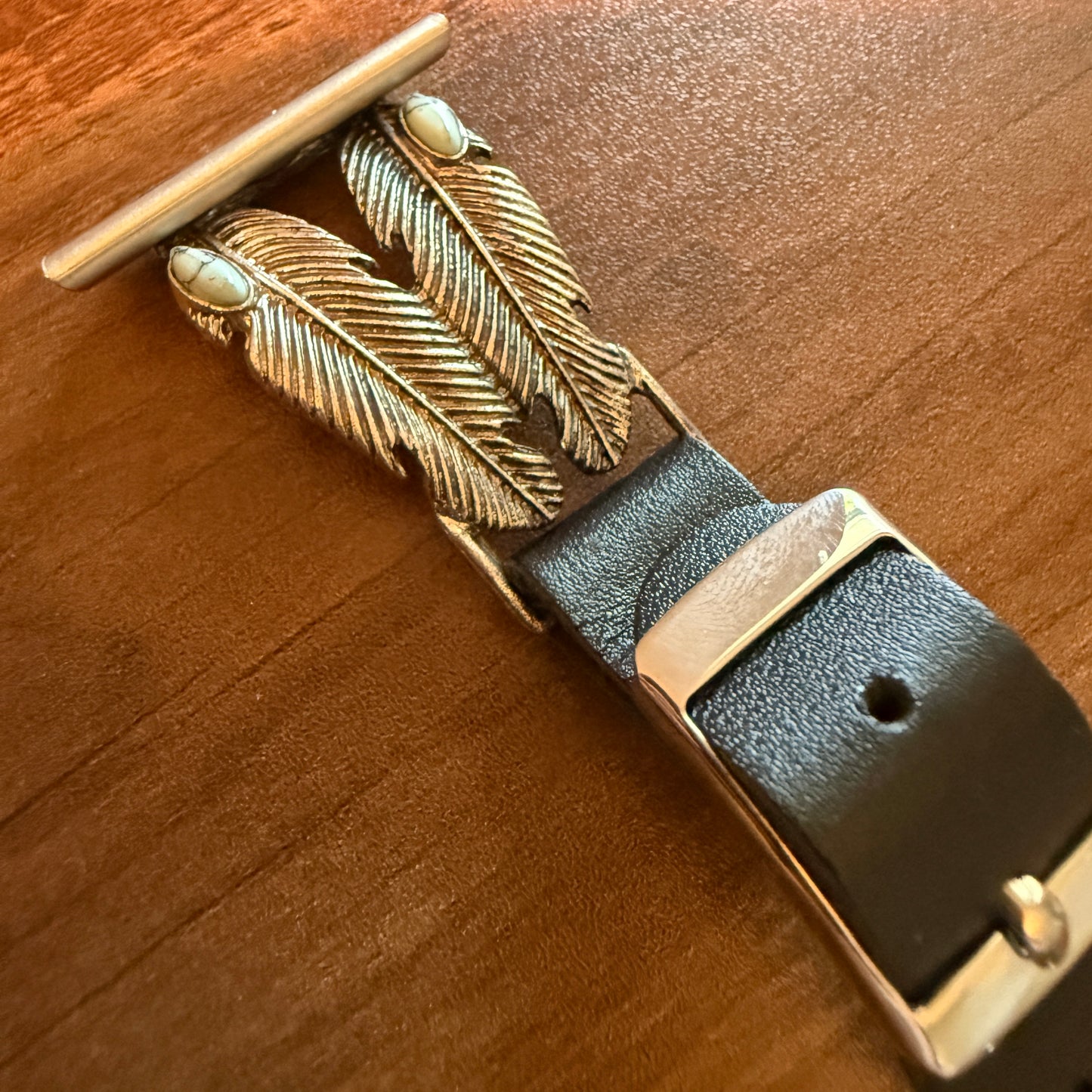 Handcrafted Navajo Style Apple Watch Band Turquoise Feather Leather