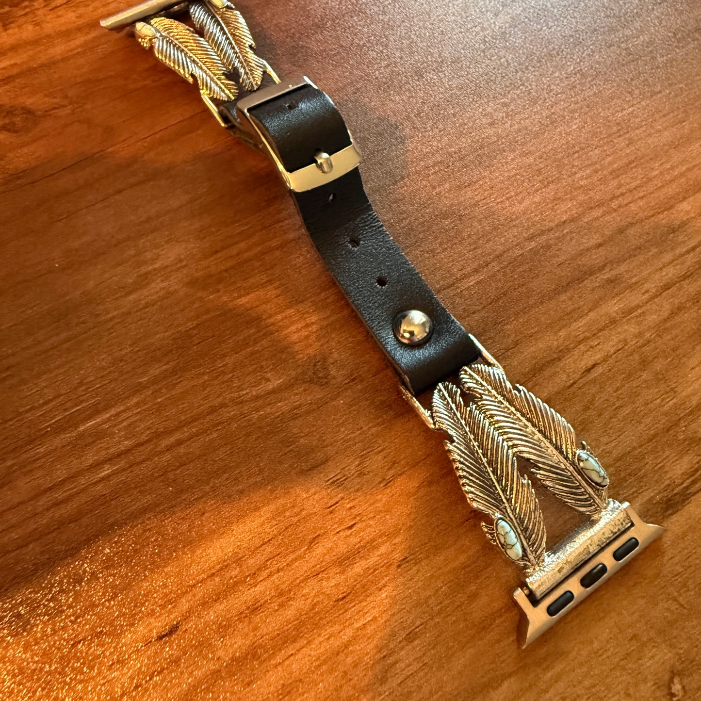 Handcrafted Navajo Style Apple Watch Band Turquoise Feather Leather