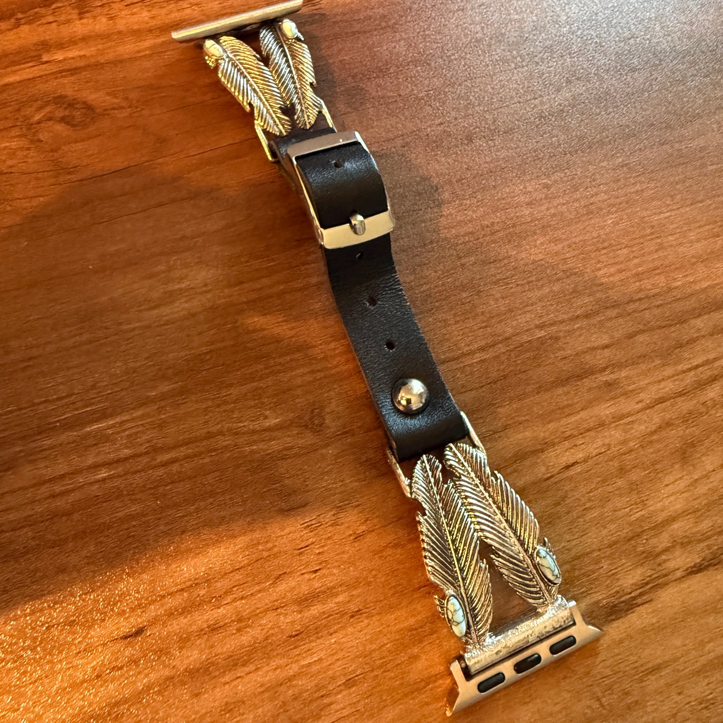 Handcrafted Navajo Style Apple Watch Band Turquoise Feather Leather