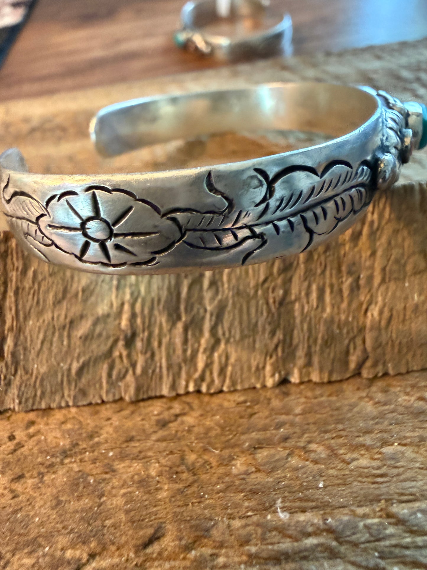 Navajo Style Blue Turquoise and Coral Bangle Bracelet, German Silver