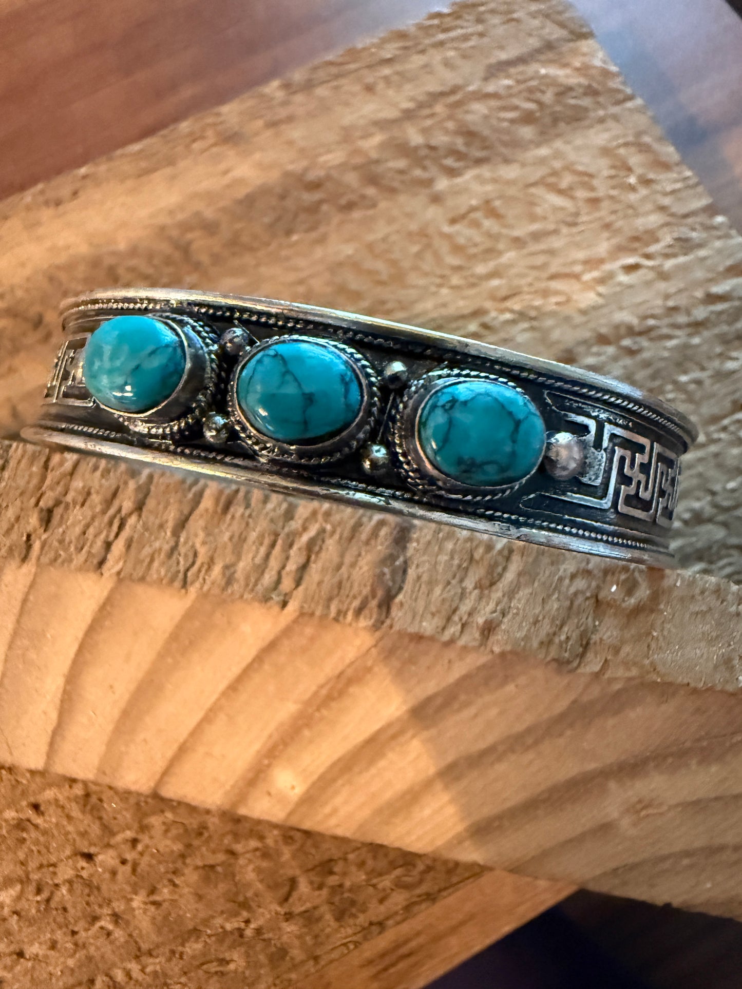 Navajo Style Blue Turquoise Natural Stone Bangle, Germain Silver