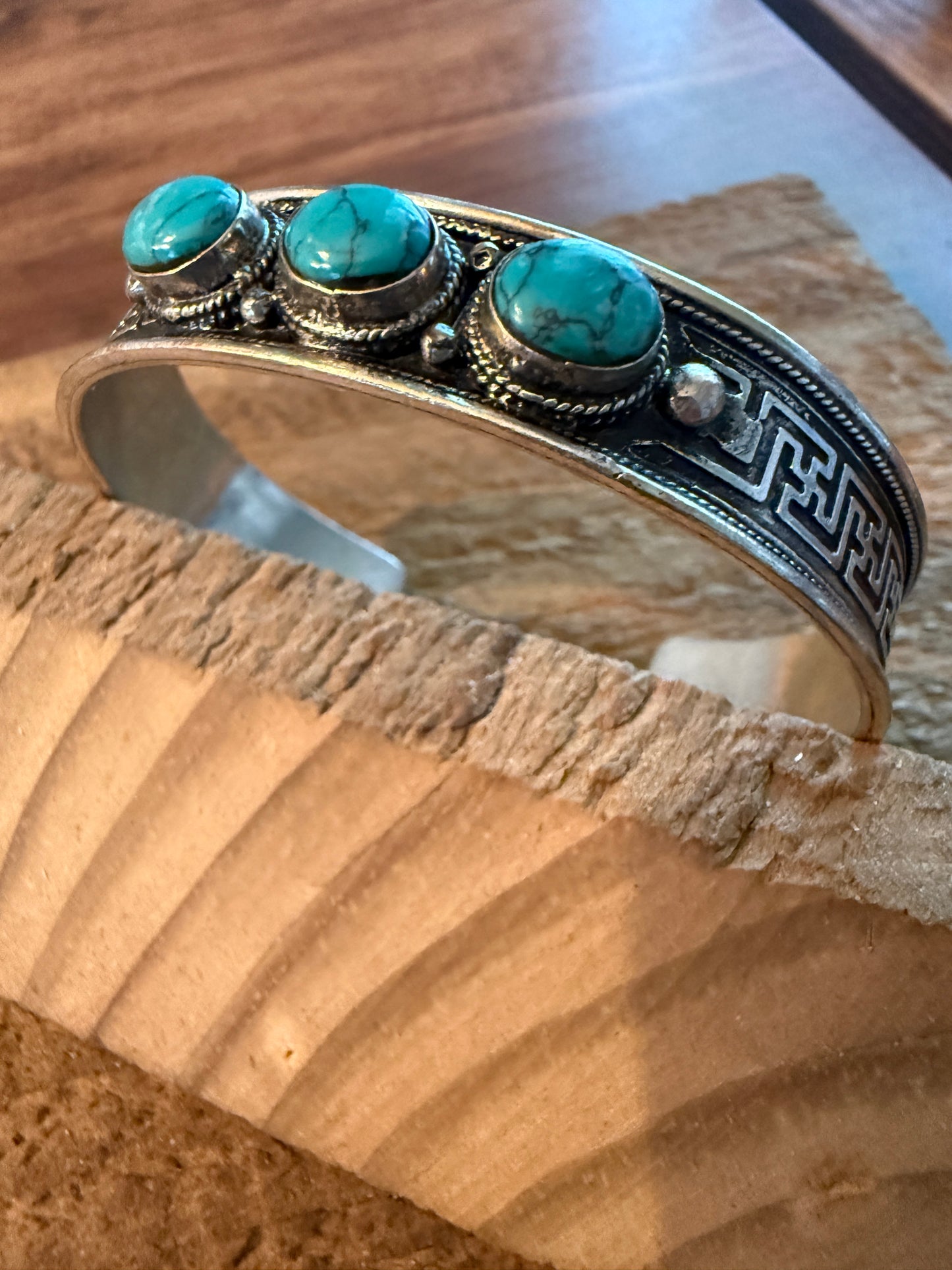 Navajo Style Blue Turquoise Natural Stone Bangle, Germain Silver