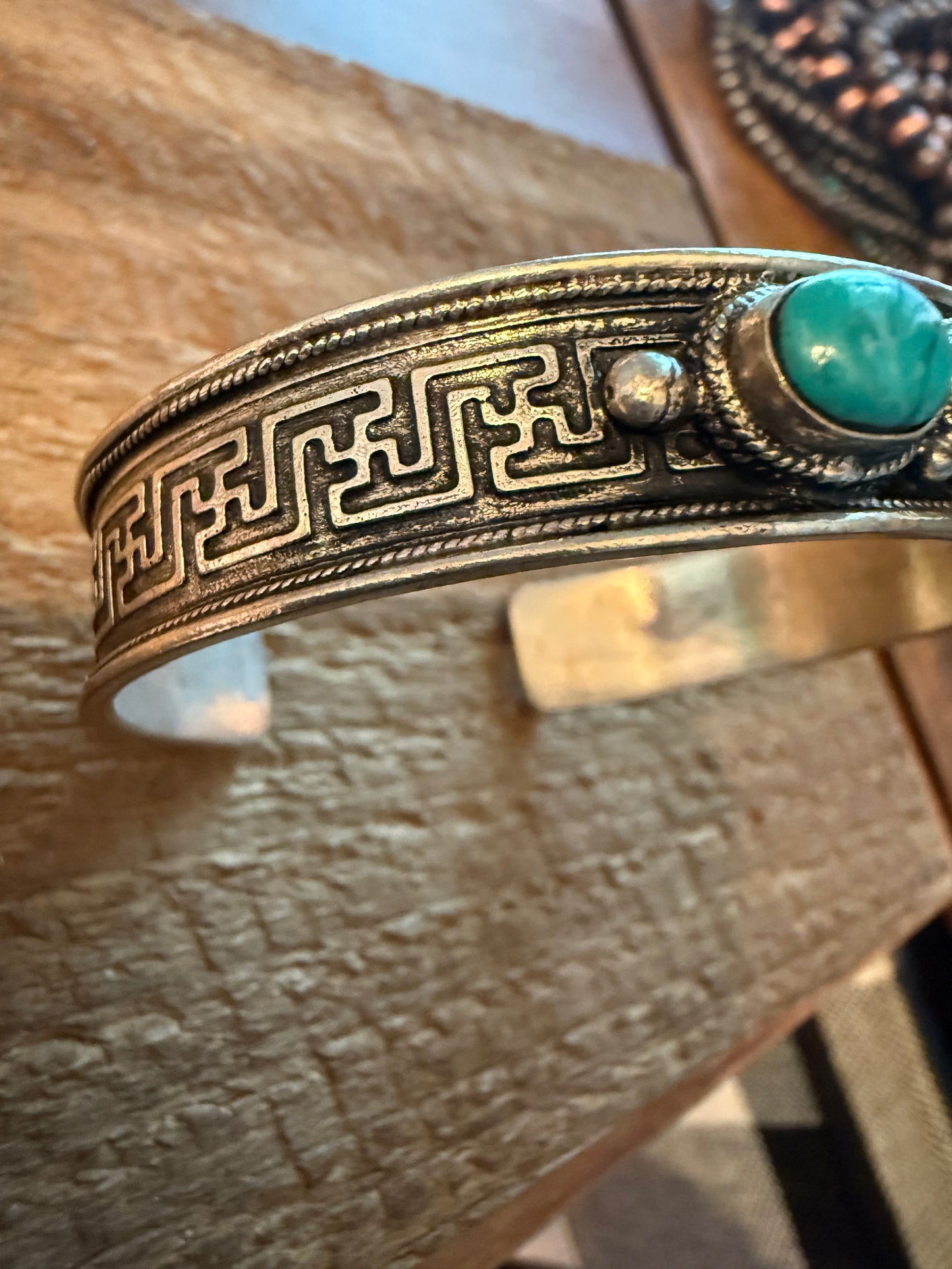 Navajo Style Blue Turquoise Natural Stone Bangle, Germain Silver