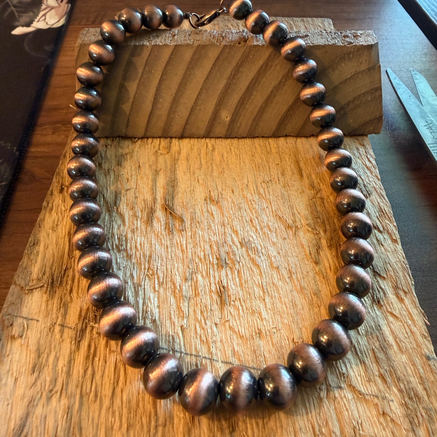 Navajo Style Faux COPPER Pearl Bead Choker Necklace 15 Inch Length, 10mm Beads