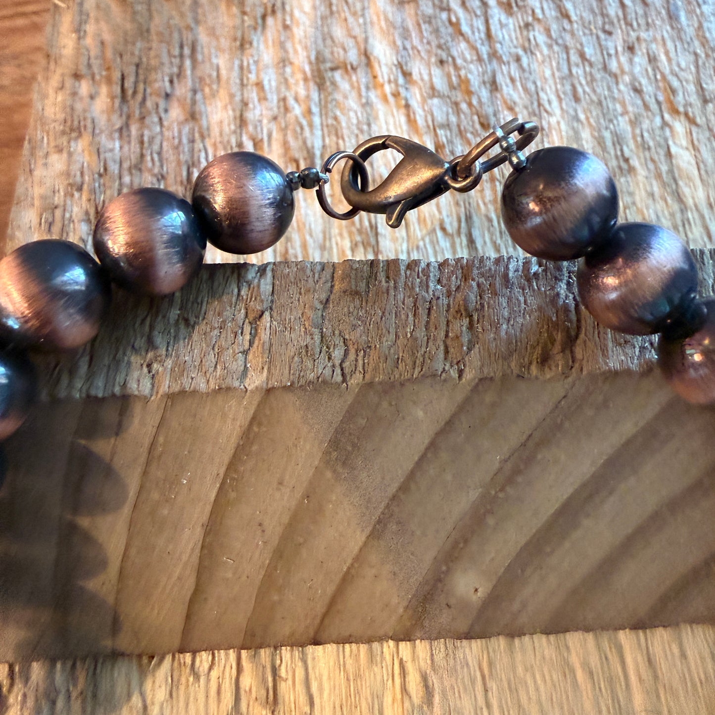 Navajo Style Faux COPPER Pearl Bead Choker Necklace 15 Inch Length, 10mm Beads