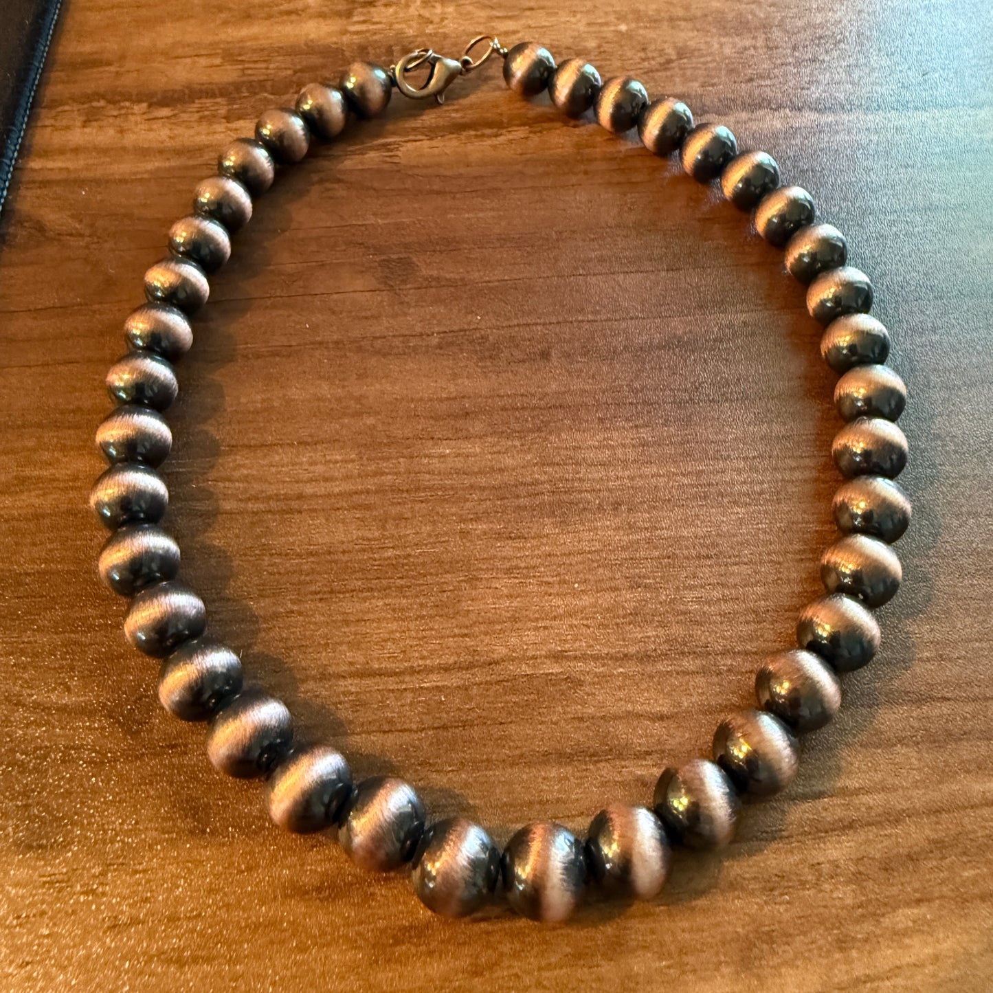 Navajo Style Faux COPPER Pearl Bead Choker Necklace 15 Inch Length, 10mm Beads
