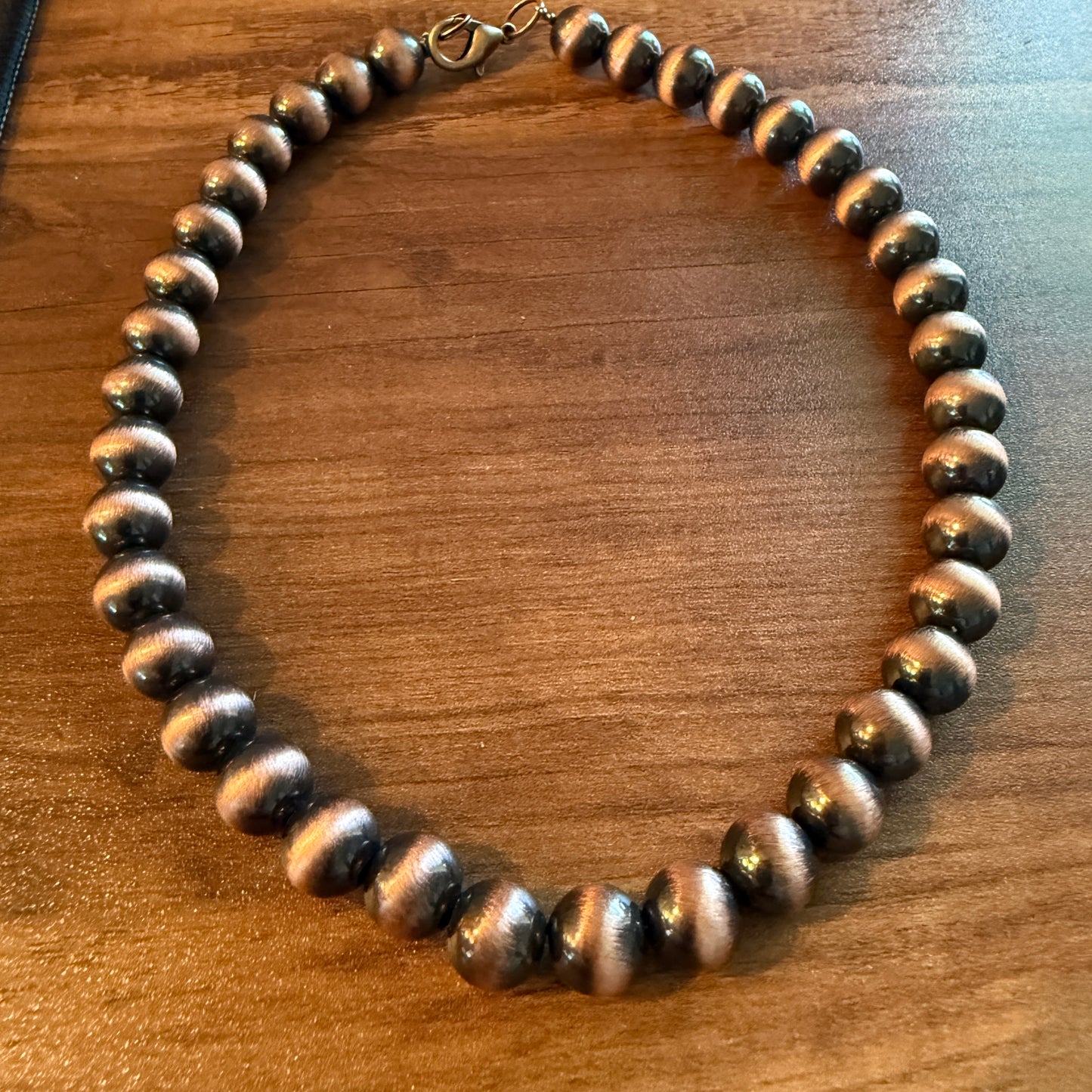 Navajo Style Faux COPPER Pearl Bead Choker Necklace 15 Inch Length, 10mm Beads