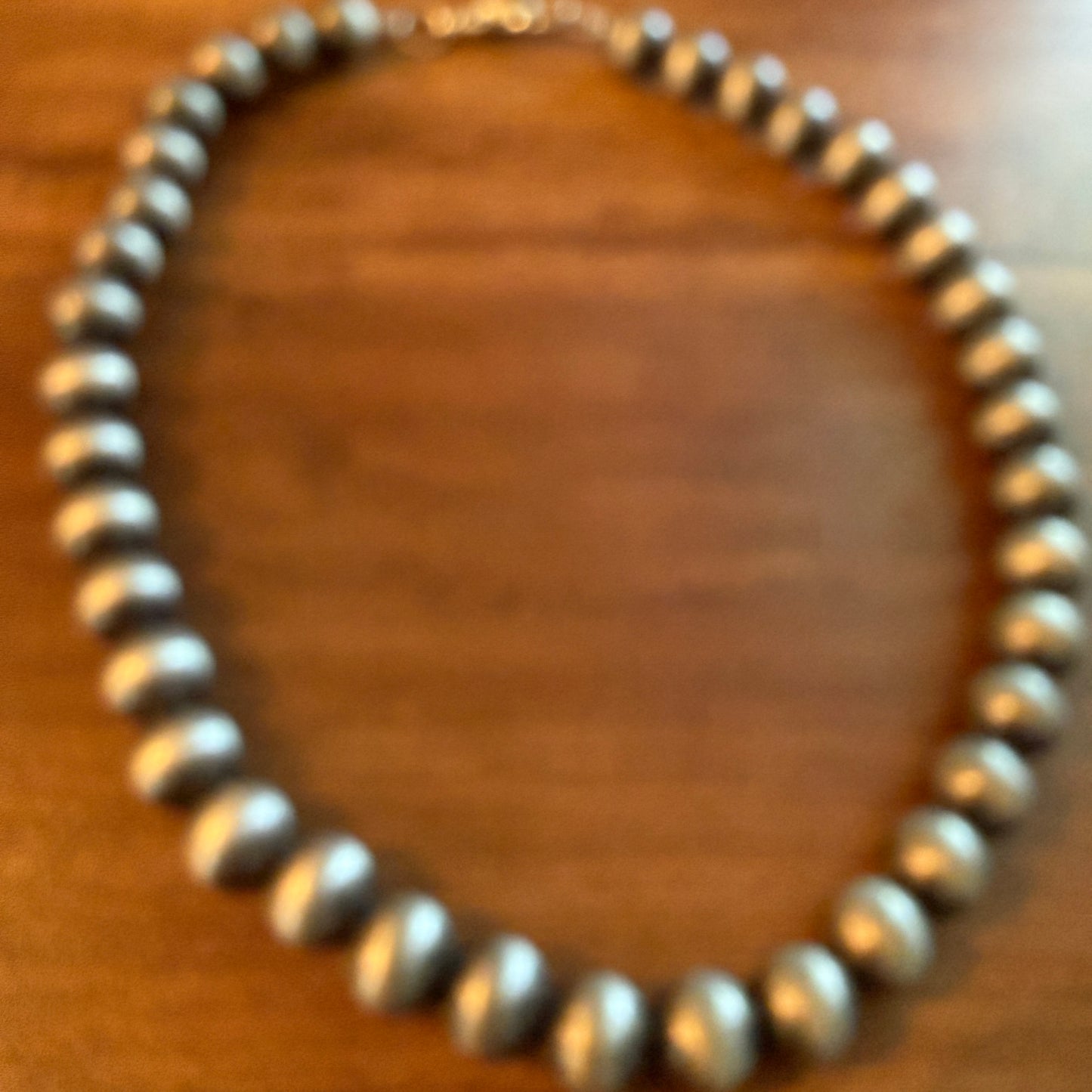 Navajo Style Faux Silver Pearl Bead Choker Necklace 15 Inch 10mm Jewelry
