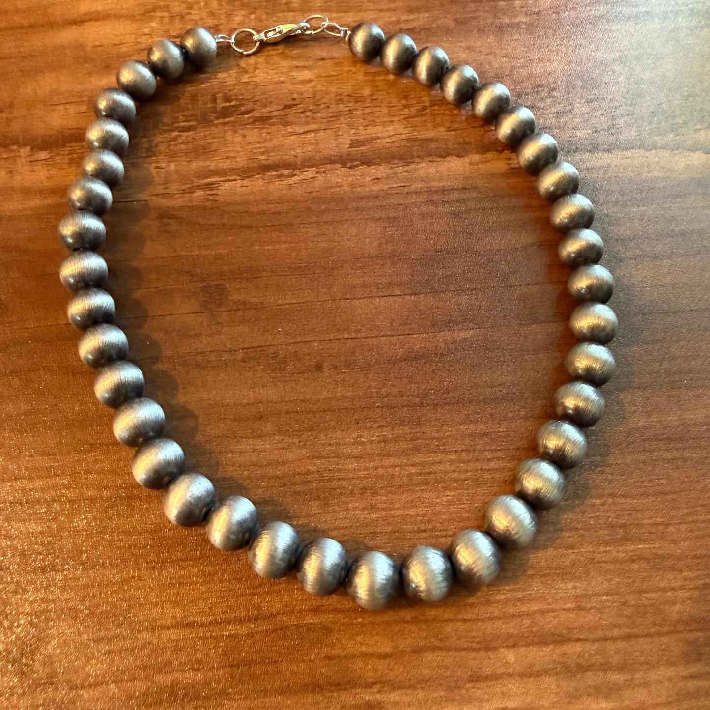 Navajo Style Faux Silver Pearl Bead Choker Necklace 15 Inch 10mm Jewelry
