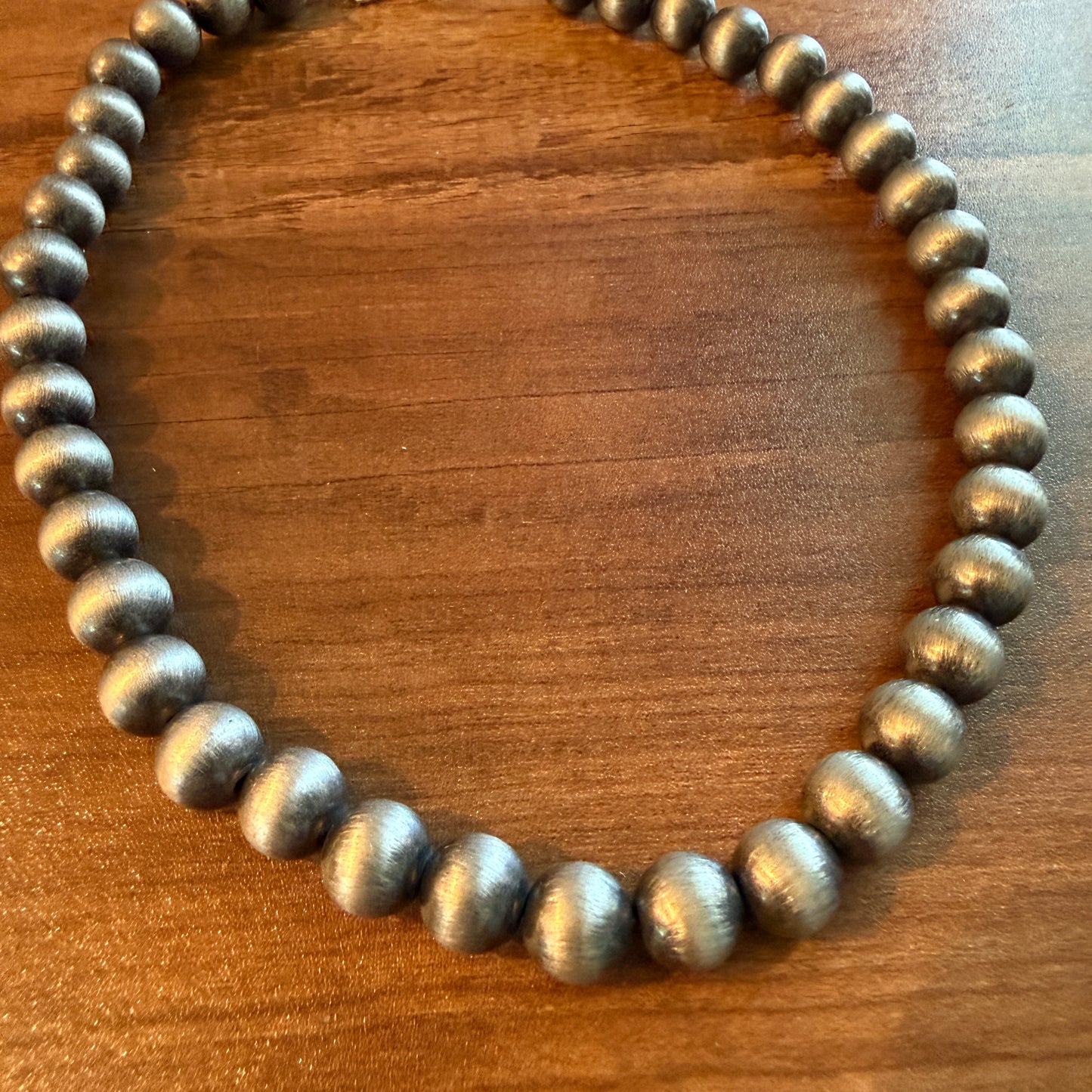 Navajo Style Faux Silver Pearl Bead Choker Necklace 15 Inch 10mm Jewelry