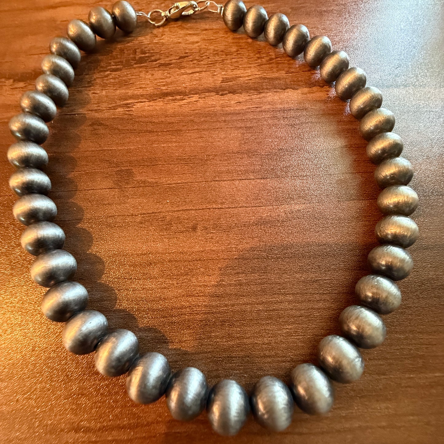 Navajo Style Faux Silver Pearl Bead Choker Necklace 15 Inch 10mm Jewelry