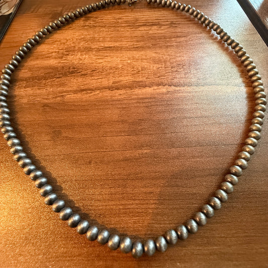 Navajo Style Faux Silver 6mm Pearl Bead Necklace, 21 Inch