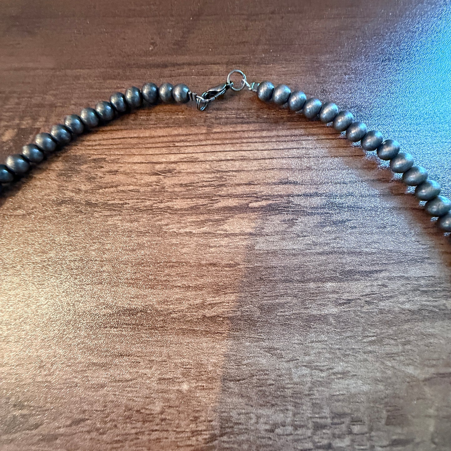 Navajo Style Faux Silver 6mm Pearl Bead Necklace, 21 Inch