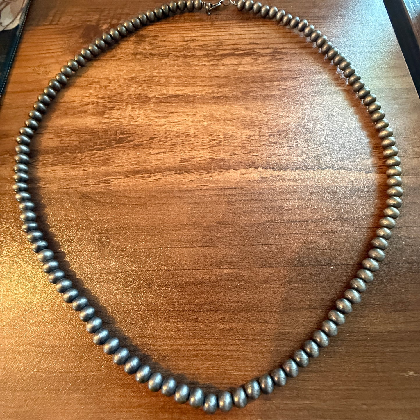 Navajo Style Faux Silver 6mm Pearl Bead Necklace, 21 Inch