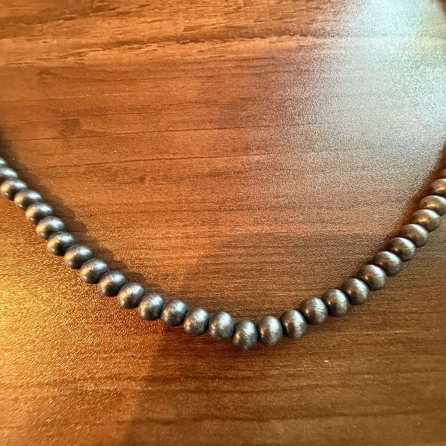 Navajo Style Faux Silver 6mm Pearl Bead Necklace, 21 Inch