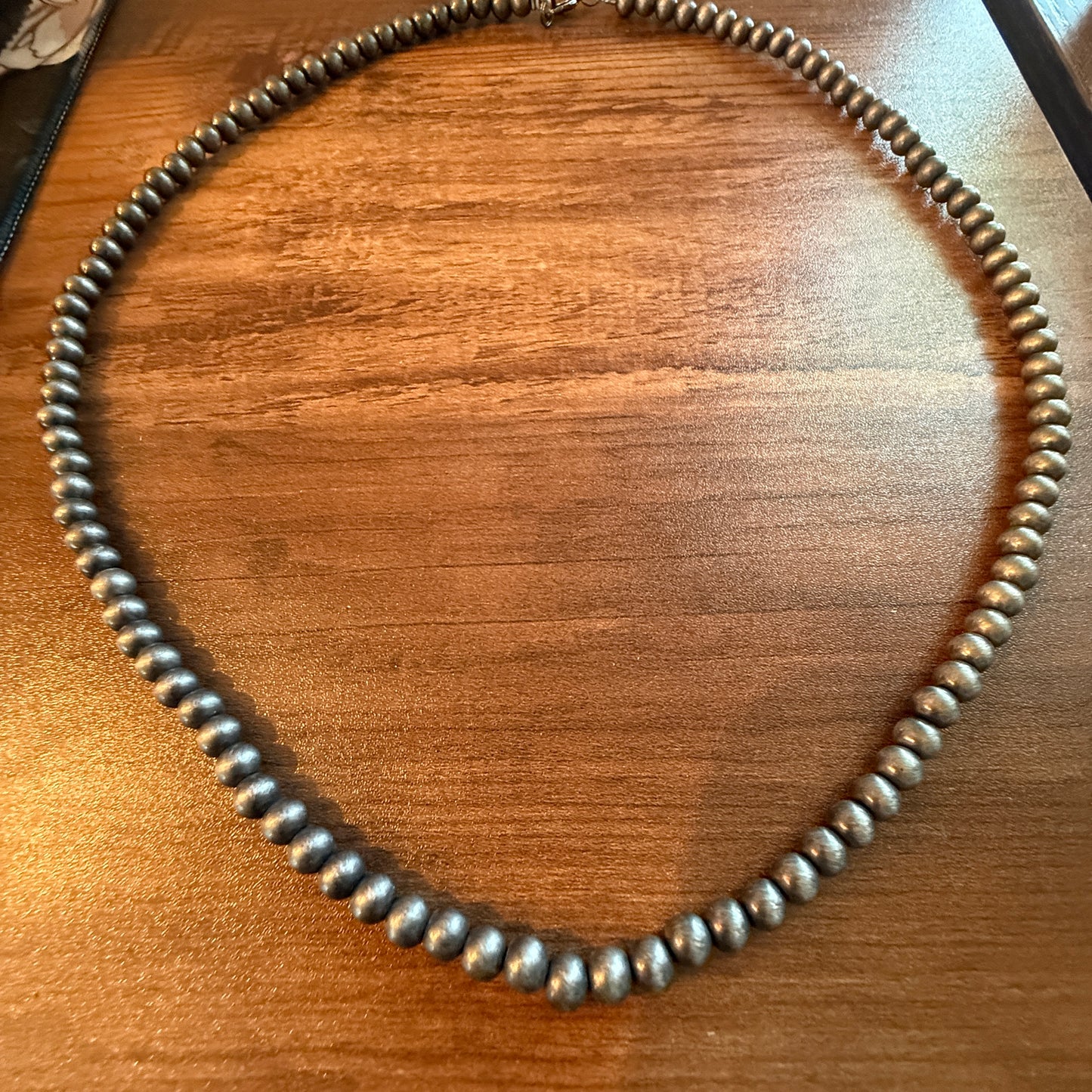 Navajo Style Faux Silver 6mm Pearl Bead Necklace, 21 Inch