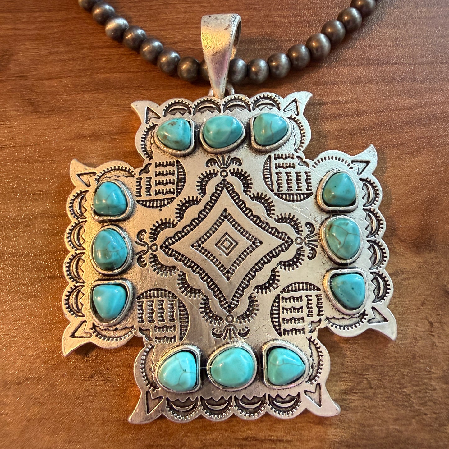 Aztec Turquoise Two Strand Necklace 24 Inch Handmade