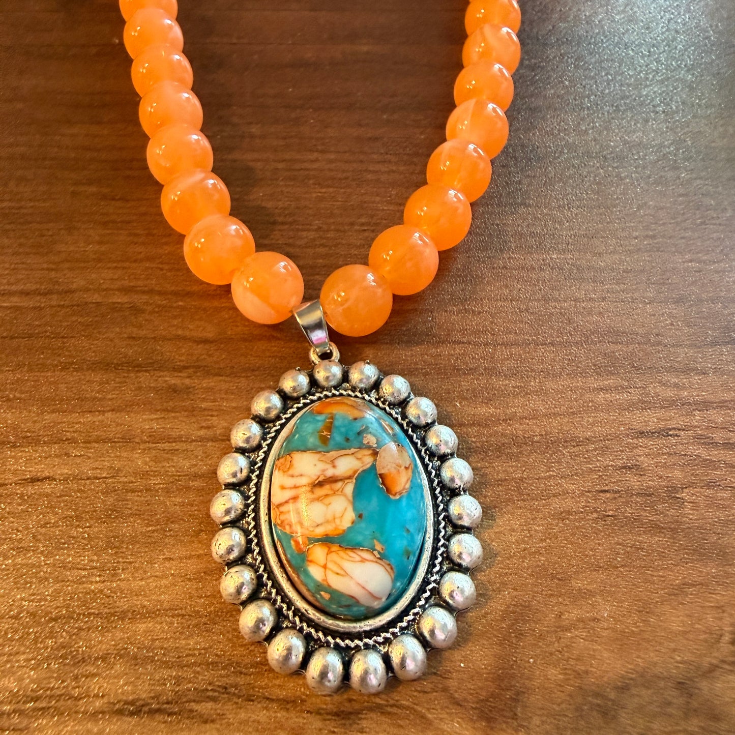 Gemstone Bead Necklace With 1.5 Inch Pendant 16 To 21