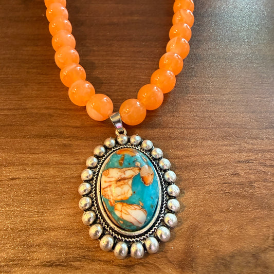 Gemstone Bead Necklace With 1.5 Inch Pendant 16 To 21