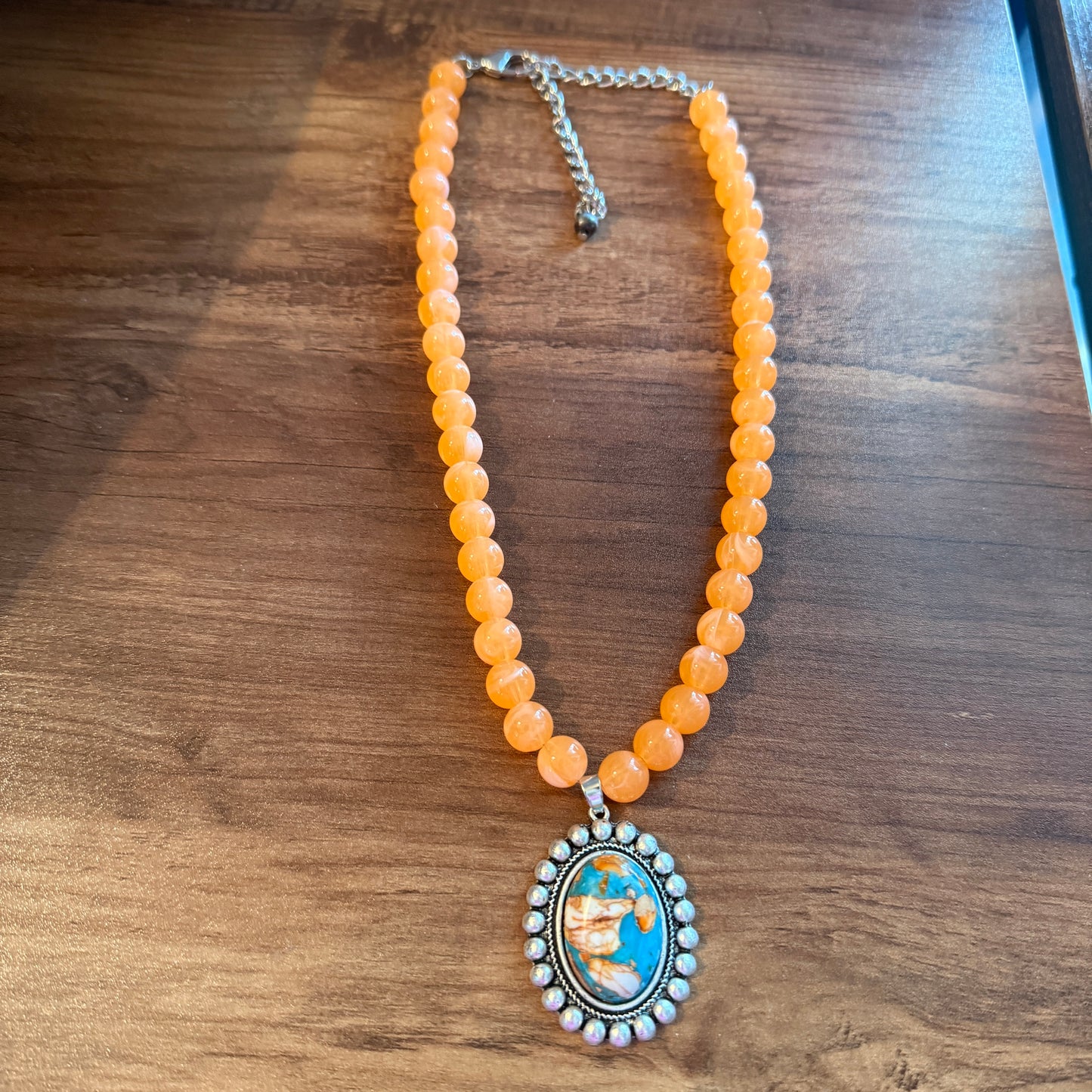 Gemstone Bead Necklace With 1.5 Inch Pendant 16 To 21