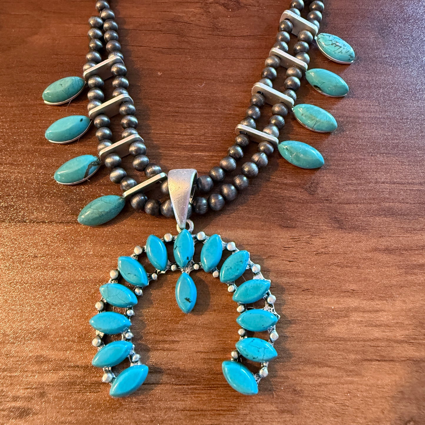 Squash Blossom Turquoise Necklace 18 to 23 Inch Extender