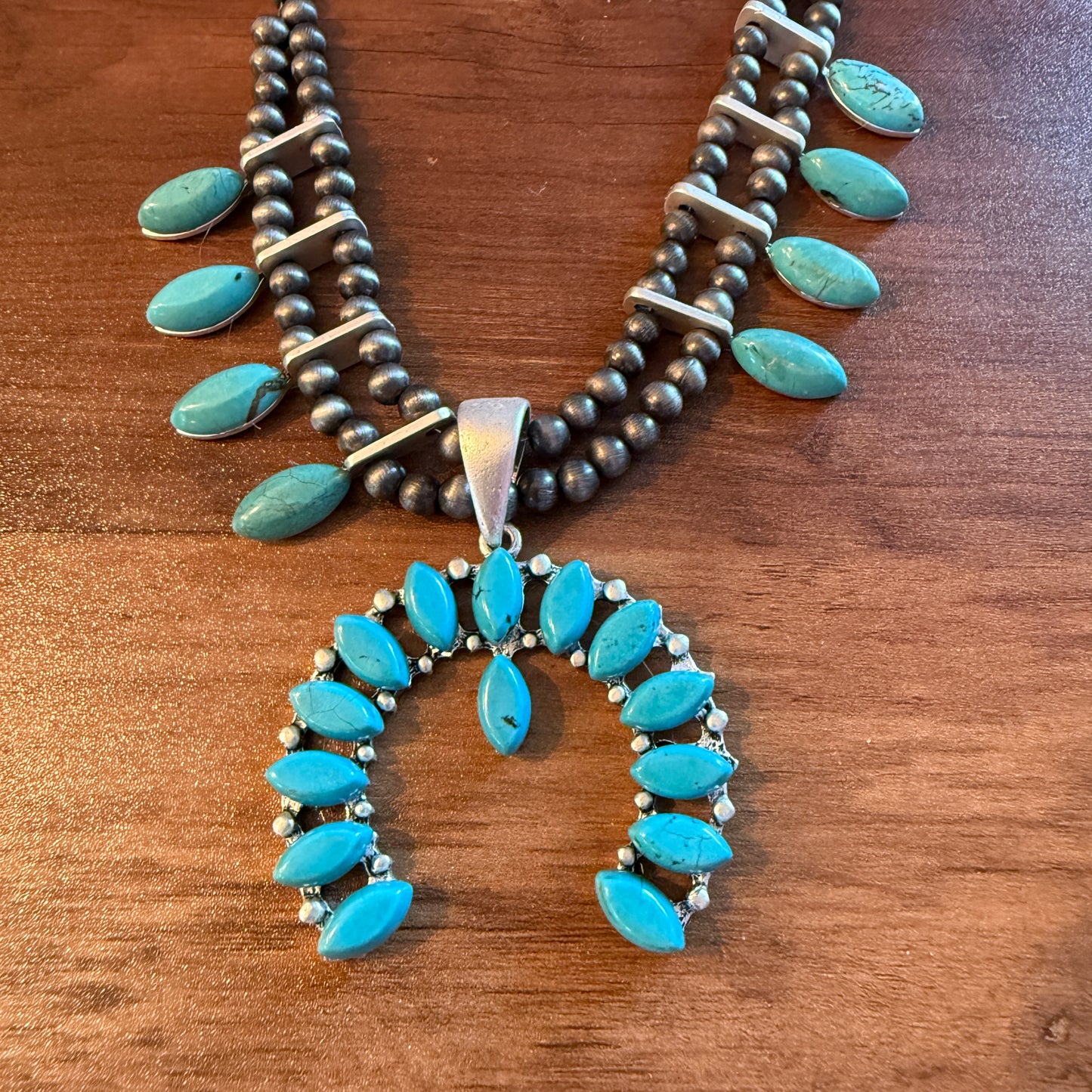 Squash Blossom Turquoise Necklace 18 to 23 Inch Extender