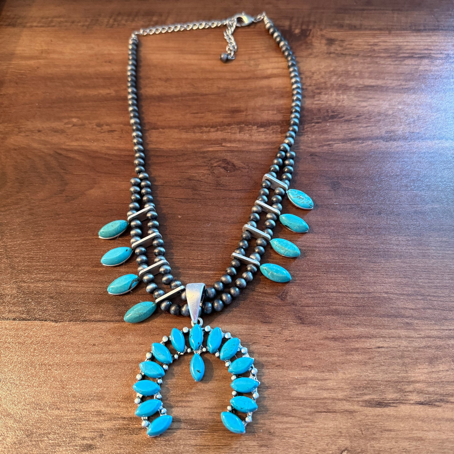 Squash Blossom Turquoise Necklace 18 to 23 Inch Extender