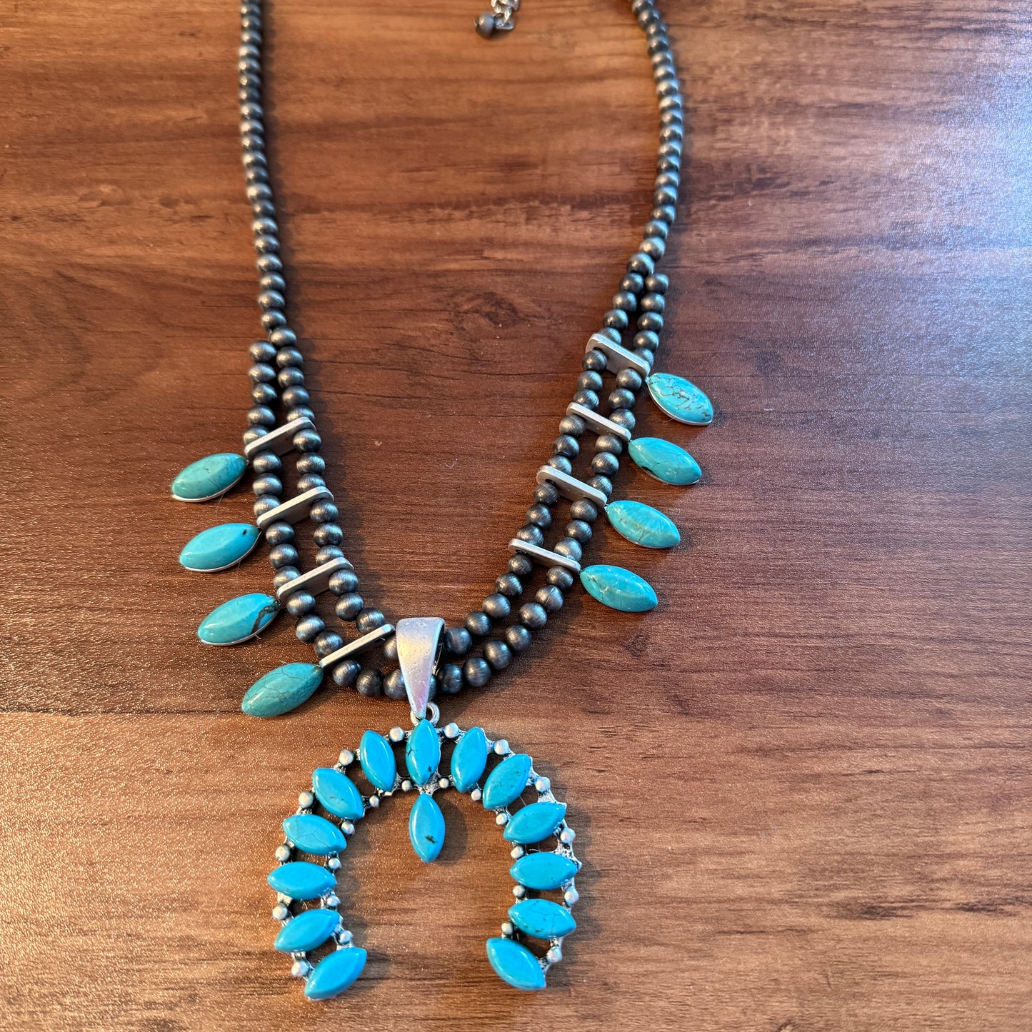 Squash Blossom Turquoise Necklace 18 to 23 Inch Extender