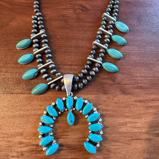 Squash Blossom Turquoise Necklace 18 to 23 Inch Extender