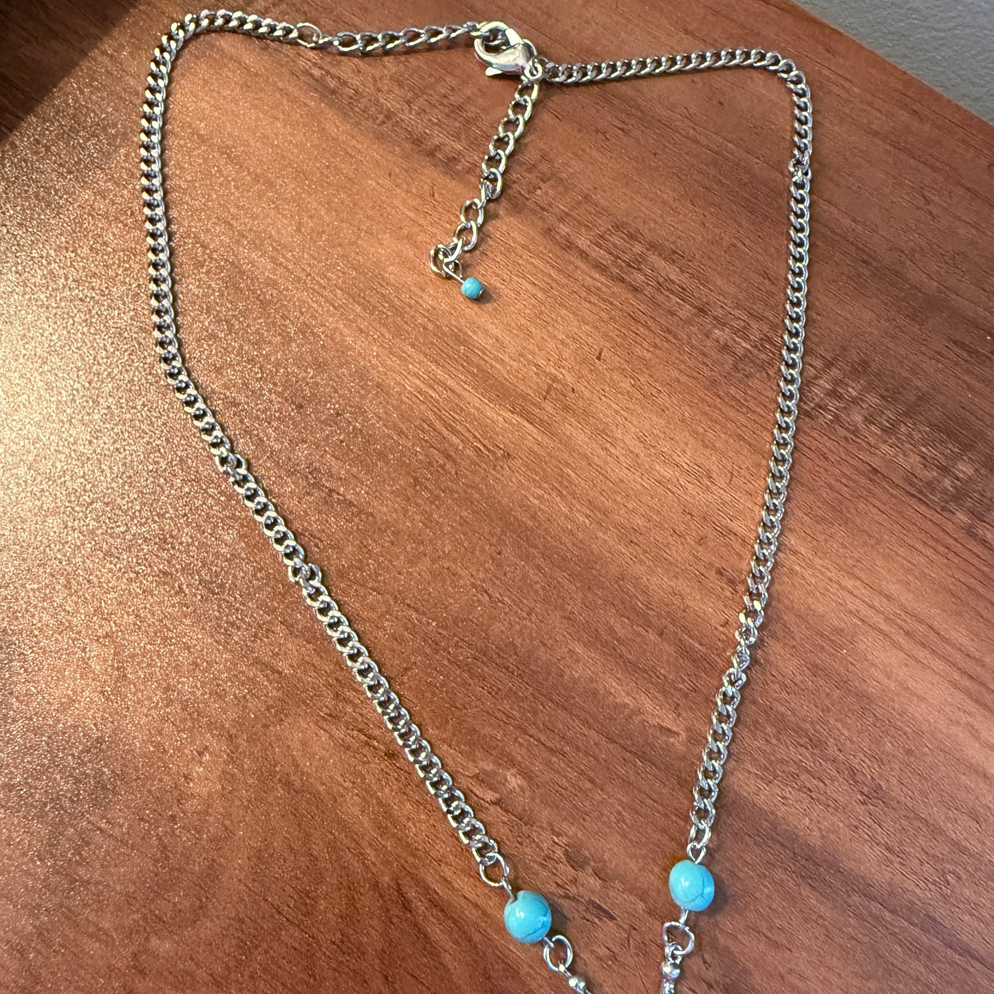 Turquoise Religion Cross Necklace With Tassel Extender 26 To 31 In
