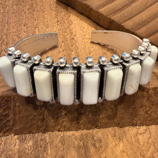 Navajo Style White Turquoise Stone Mixed Metals Southwestern Cuff Bracelet