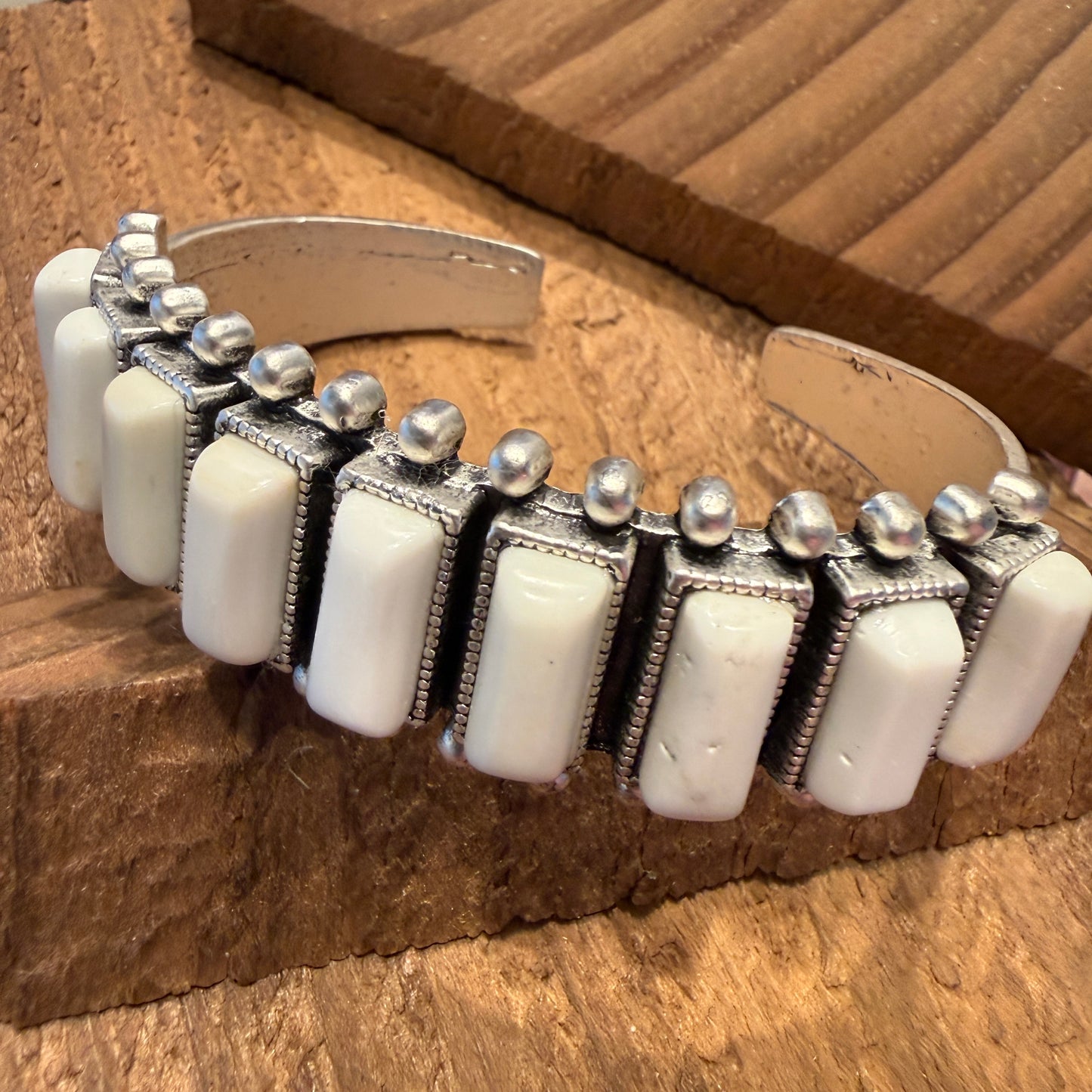 Navajo Style White Turquoise Stone Mixed Metals Southwestern Cuff Bracelet