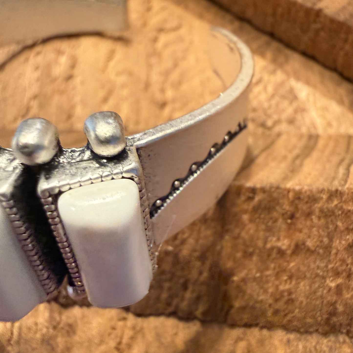 Navajo Style White Turquoise Stone Mixed Metals Southwestern Cuff Bracelet
