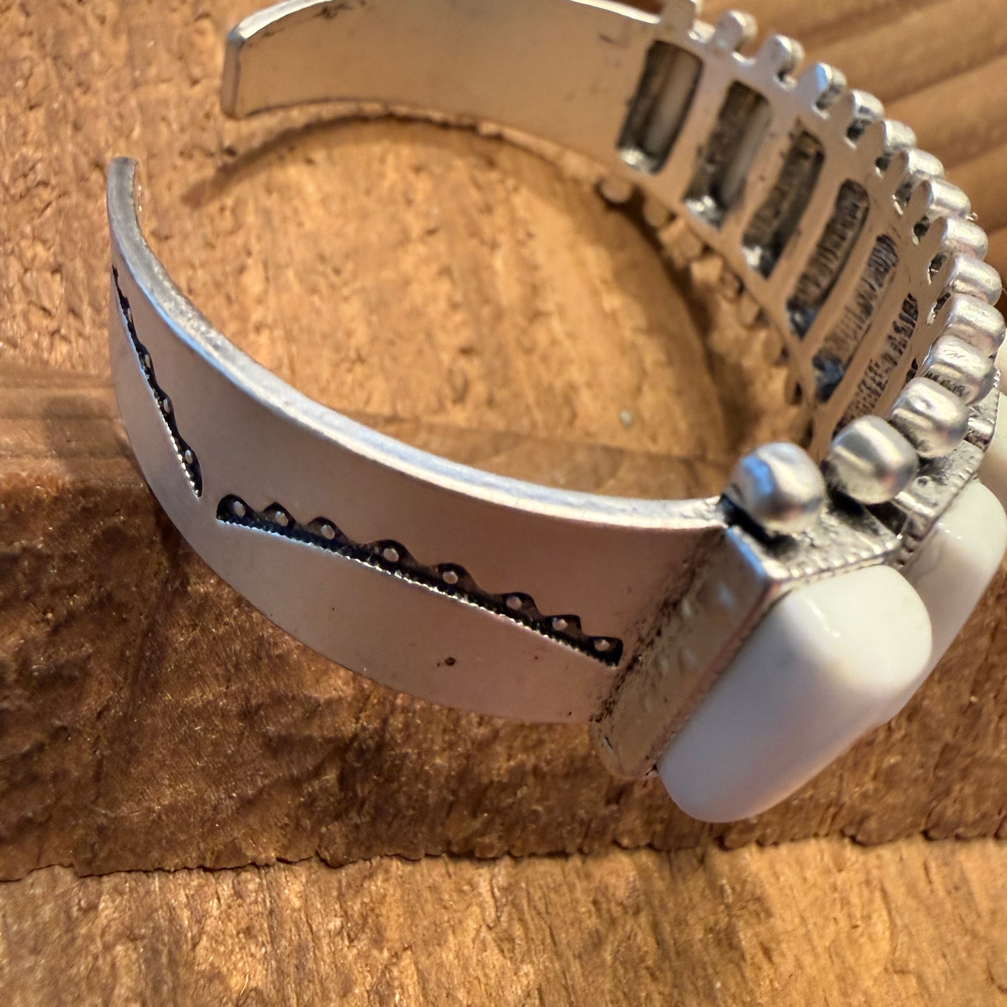 Navajo Style White Turquoise Stone Mixed Metals Southwestern Cuff Bracelet
