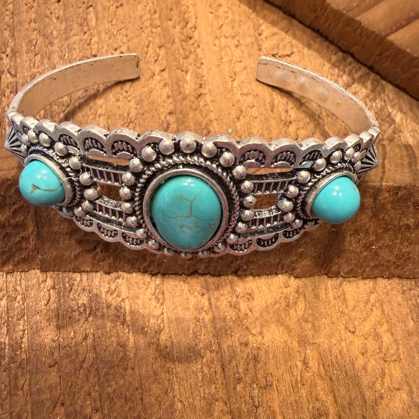 Navajo Style Turquoise Stone Laced Mixed Metals Cuff Bracelet