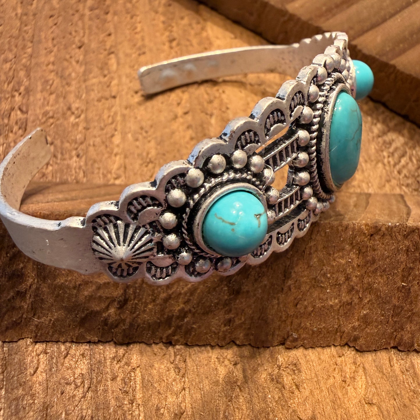 Navajo Style Turquoise Stone Laced Mixed Metals Cuff Bracelet