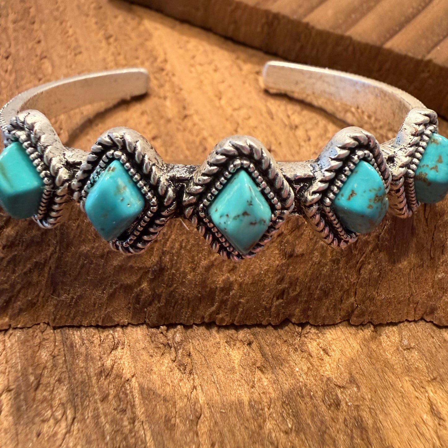 Navajo Style Turquoise Natural Stone Cuff Bracelet Mixed Metals Bangle