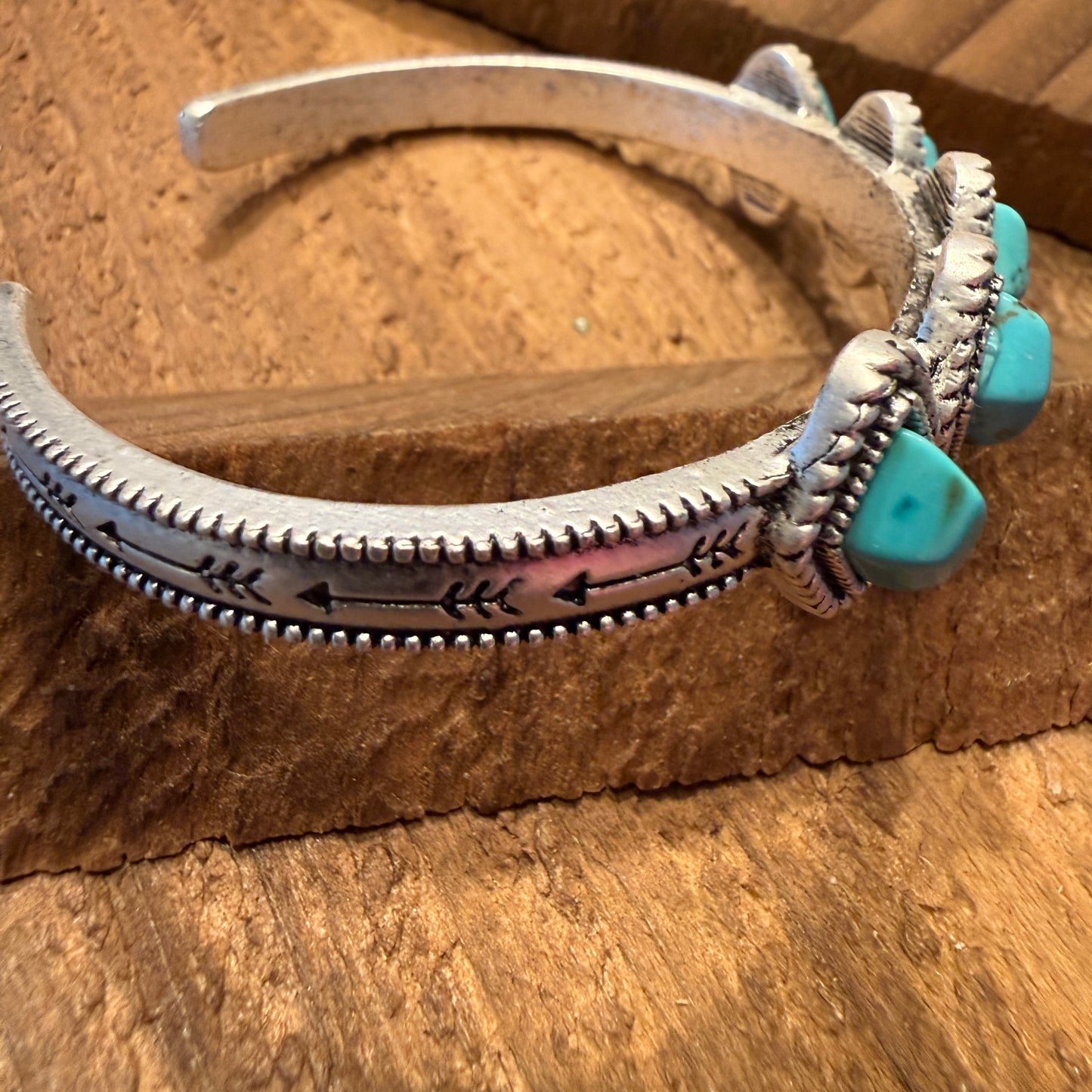 Navajo Style Turquoise Natural Stone Cuff Bracelet Mixed Metals Bangle