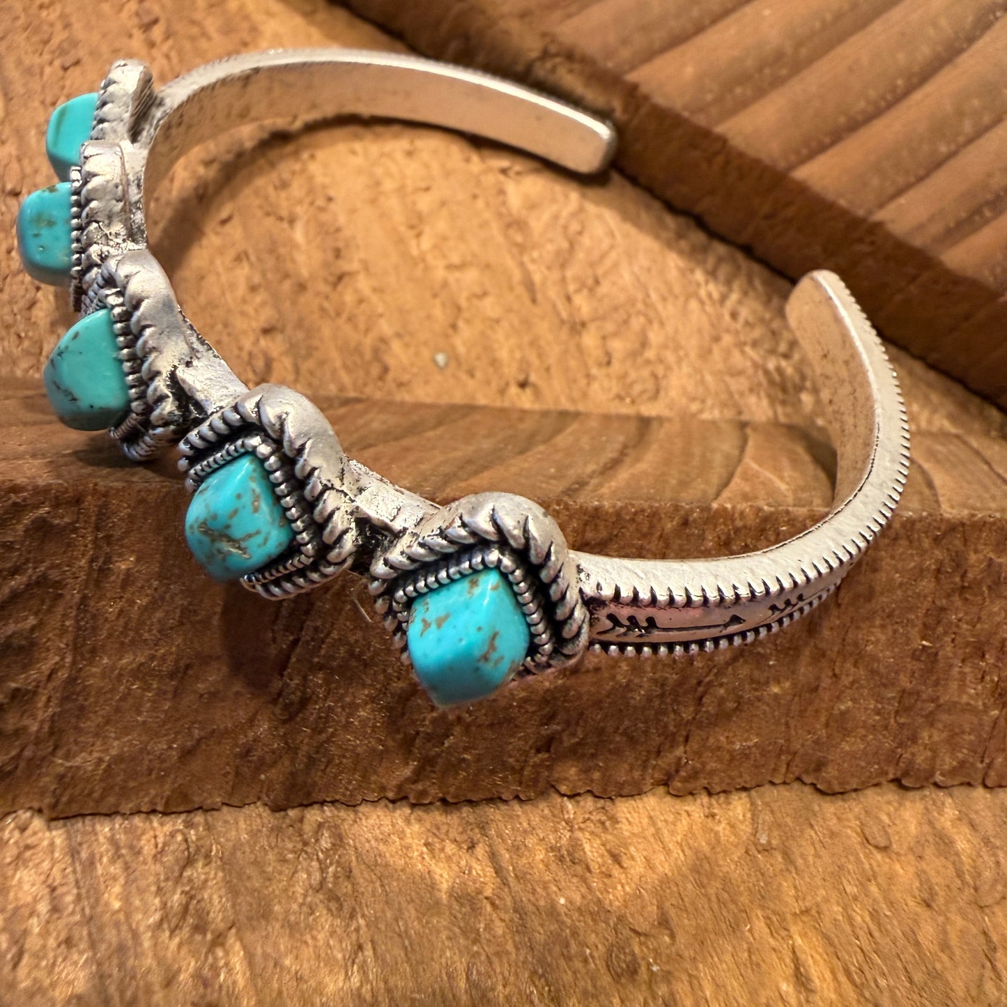 Navajo Style Turquoise Natural Stone Cuff Bracelet Mixed Metals Bangle