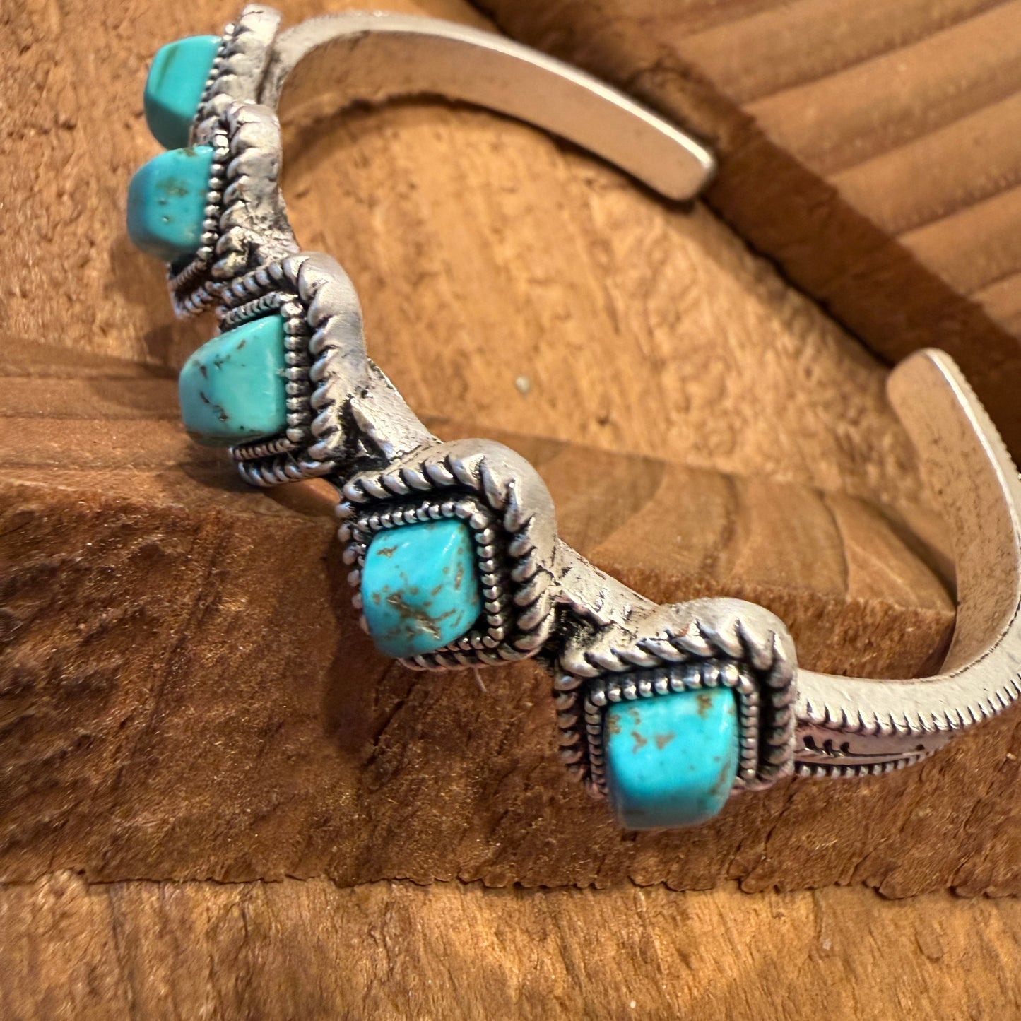Navajo Style Turquoise Natural Stone Cuff Bracelet Mixed Metals Bangle