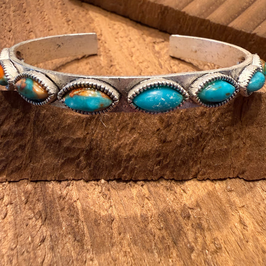 Navajo Style Turquoise Stone Bangle Bracelet Mixed Metals