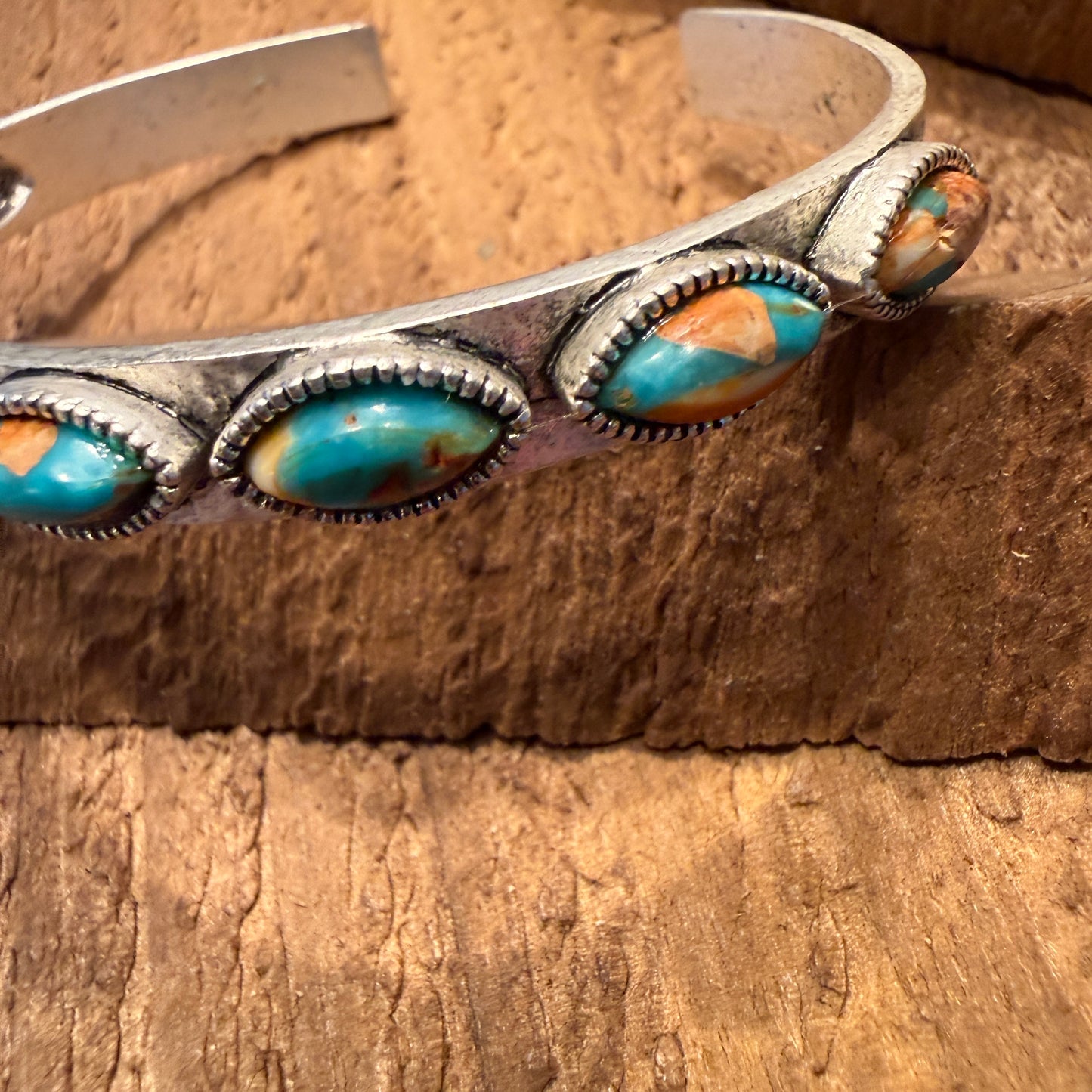 Navajo Style Turquoise Stone Bangle Bracelet Mixed Metals