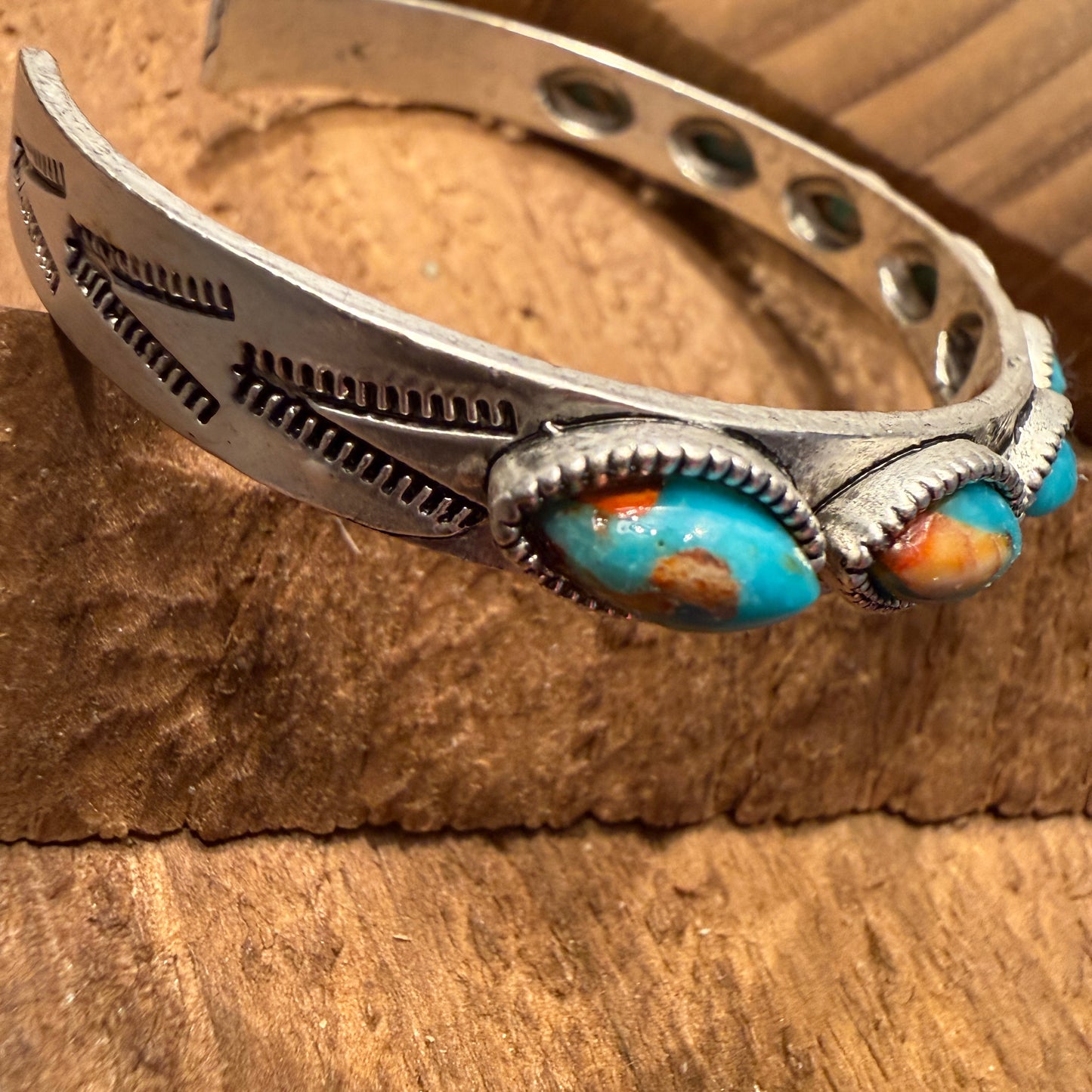 Navajo Style Turquoise Stone Bangle Bracelet Mixed Metals