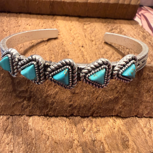 Navajo Style Natural Turquoise Stone Mixed Metals Bangle Bracelet