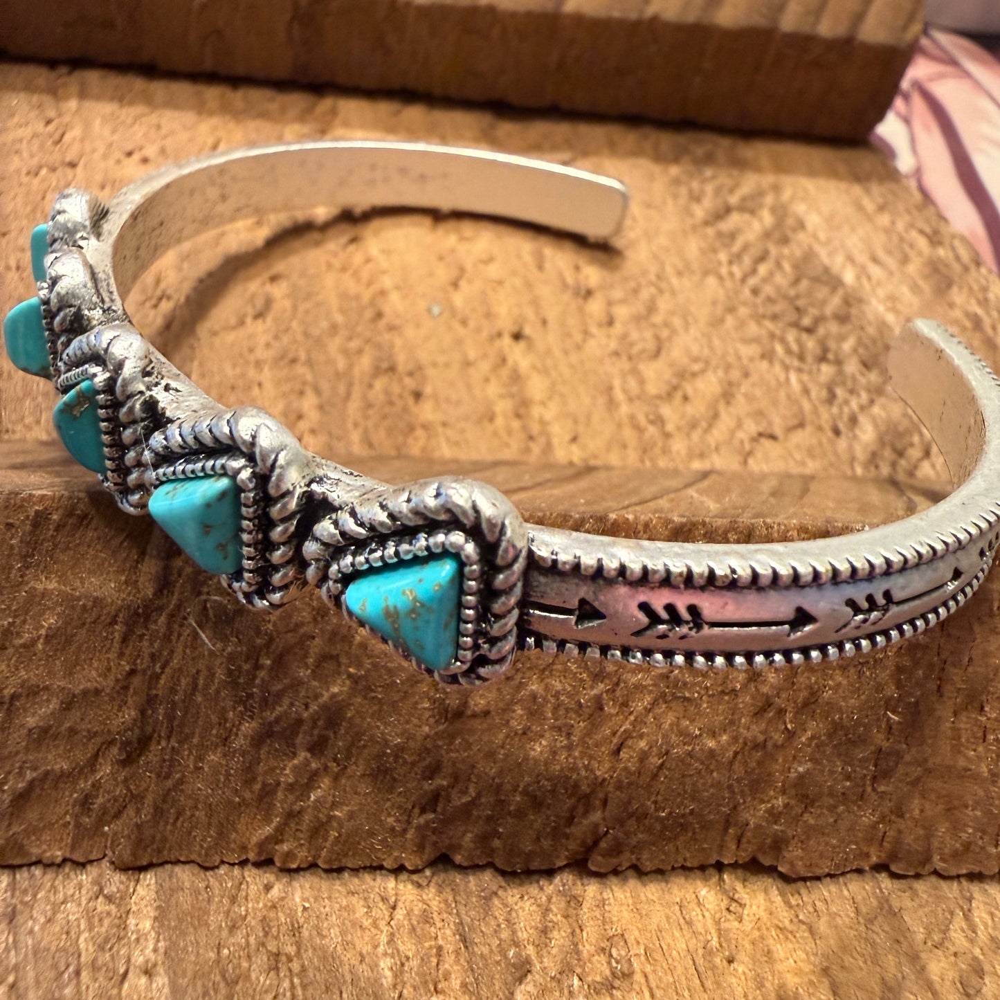 Navajo Style Natural Turquoise Stone Mixed Metals Bangle Bracelet