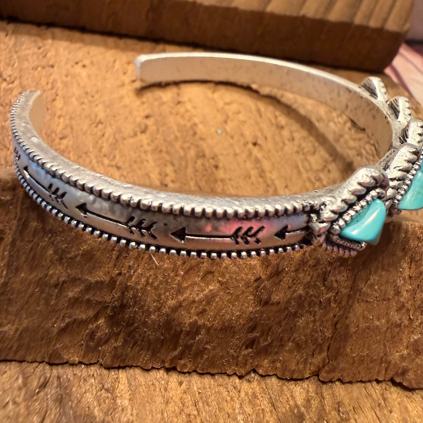 Navajo Style Natural Turquoise Stone Mixed Metals Bangle Bracelet