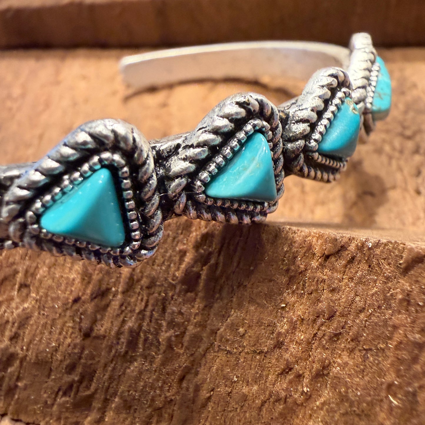 Navajo Style Natural Turquoise Stone Mixed Metals Bangle Bracelet