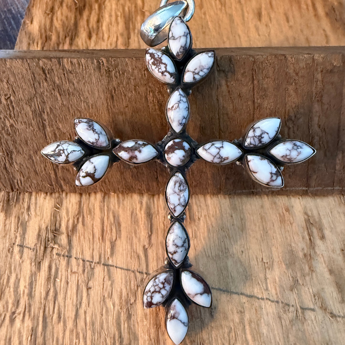 Wild Horse Gemstone Cross Pendant in Sterling Silver